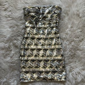 BEBE Gold & Silver Sequins Mini Dress